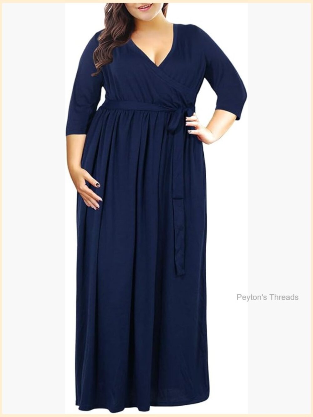 V-Neck 3/4 Sleeve Plus Size Maxi Dress with Pockets